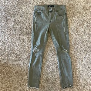 Express army green denim ankle leggings